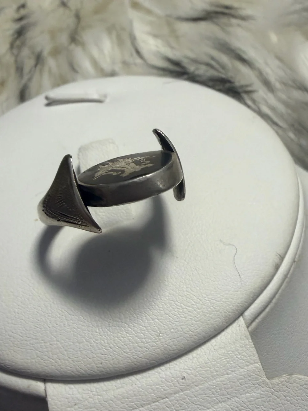 Vintage Thai Nakon Sterling Silver Siam Niello Flip Spinner Ring Size 11.5